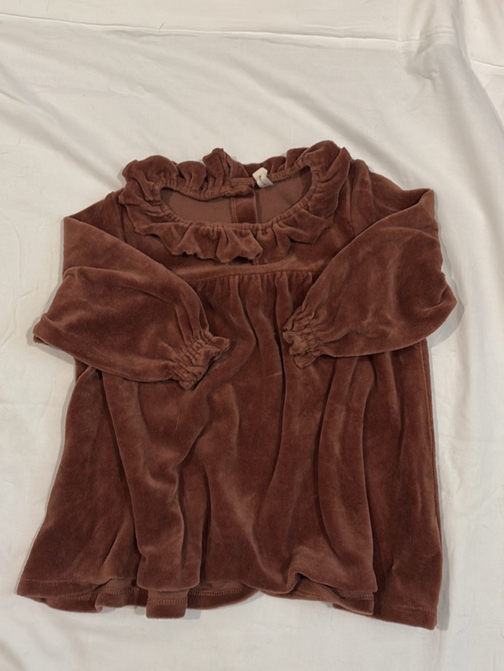Quincy Mae Brown Velvet Ruffle Neck Top